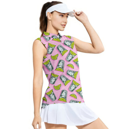 Cocktail Tequila With Lime - Ladies Sleeveless Golf Polo Shirt