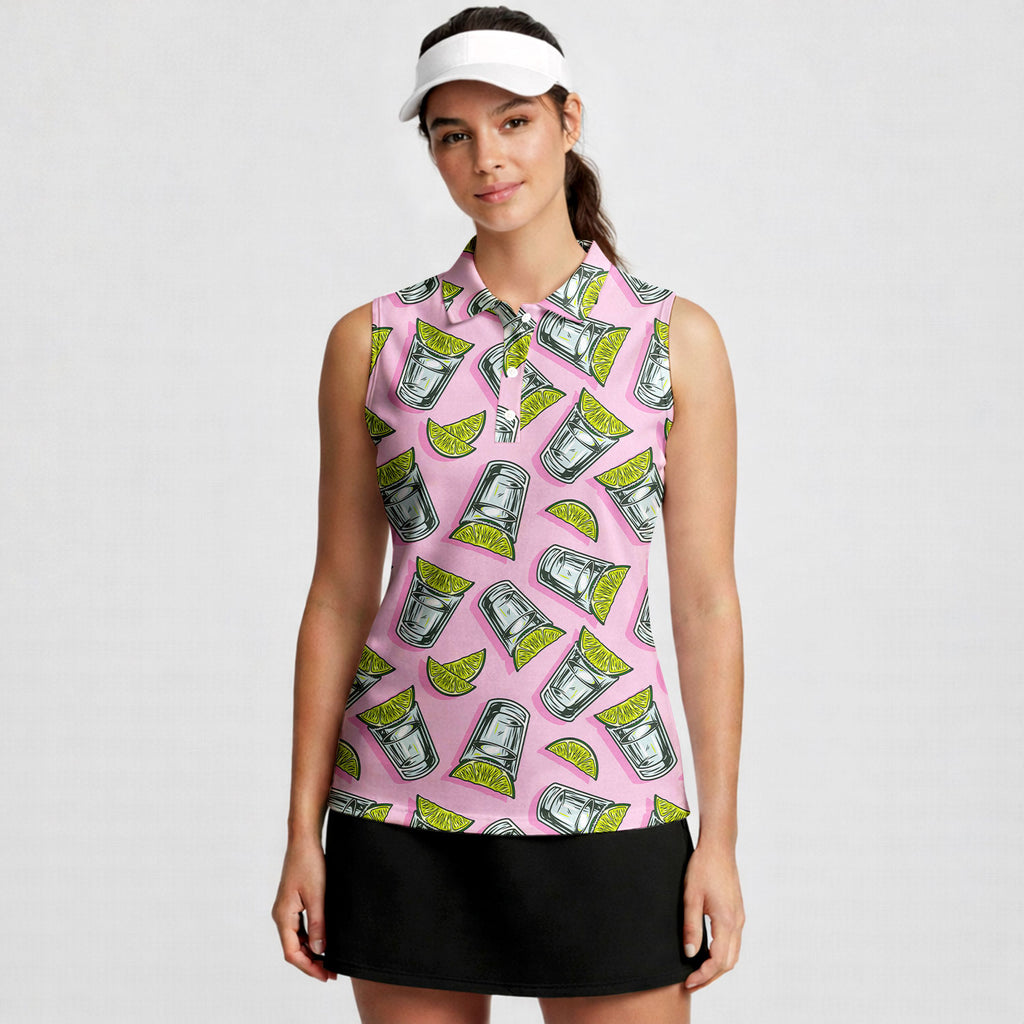Cocktail Tequila With Lime-Women Sleeveless Polo Shirt-Gerbera Prints
