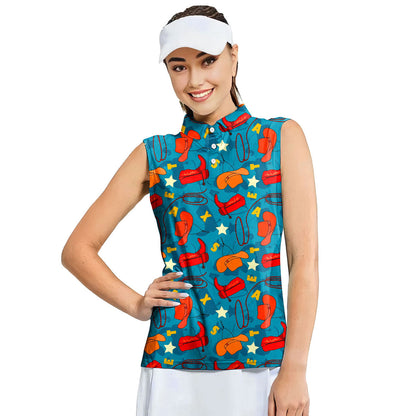 Texas Cowboy Style Green - Ladies Sleeveless Golf Polo Shirt