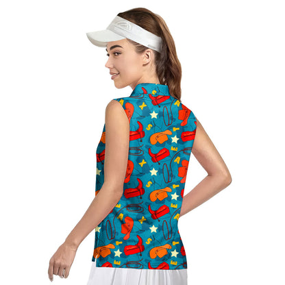 Texas Cowboy Style Green - Ladies Sleeveless Golf Polo Shirt