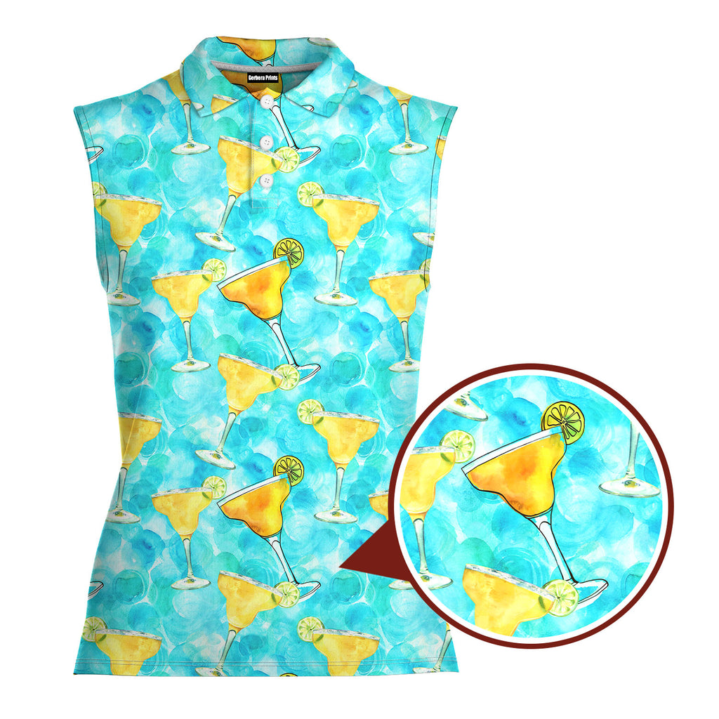Margarita Cocktail Hello Summer-Women Sleeveless Polo Shirt-Gerbera Prints