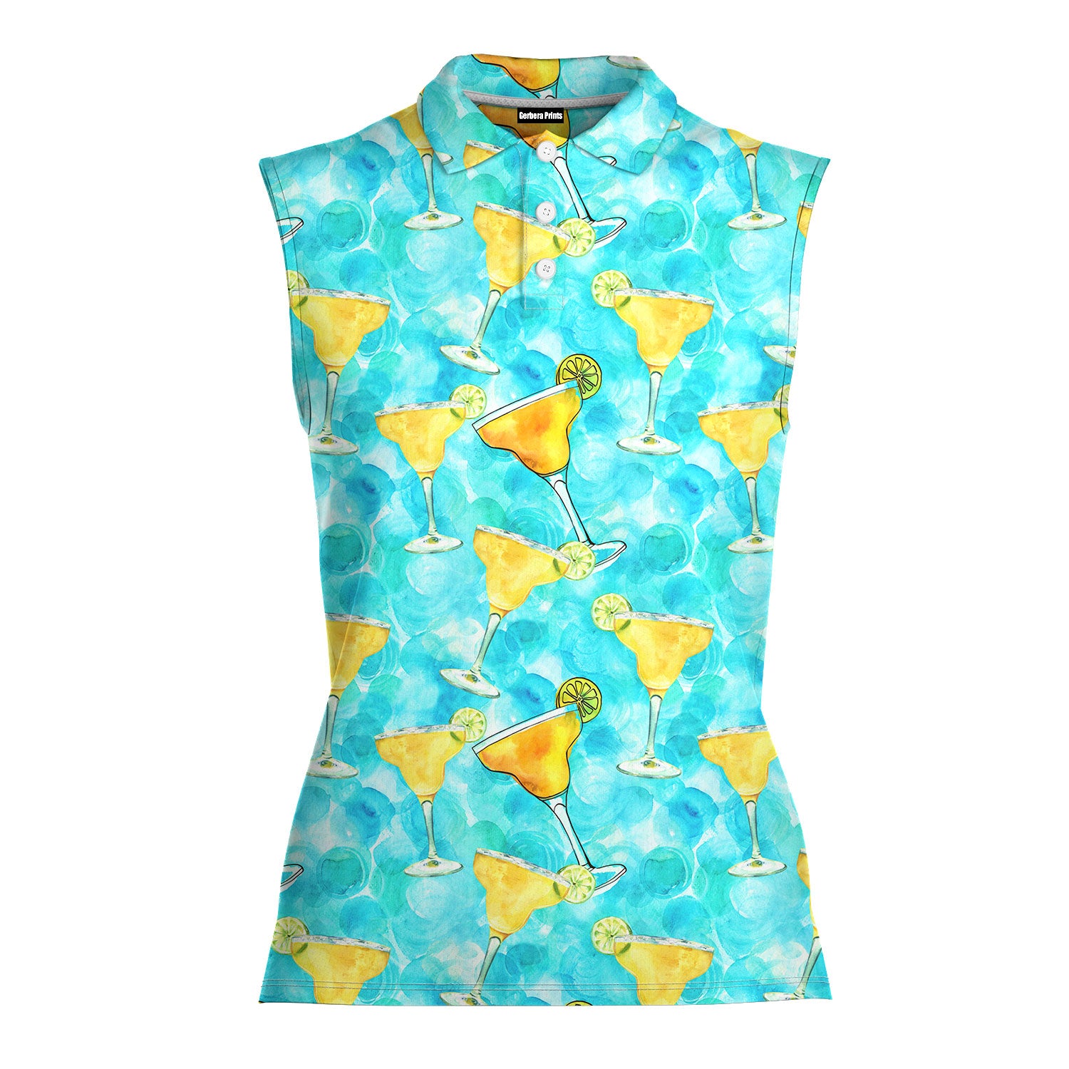 Margarita Cocktail Hello Summer-Women Sleeveless Polo Shirt-Gerbera Prints