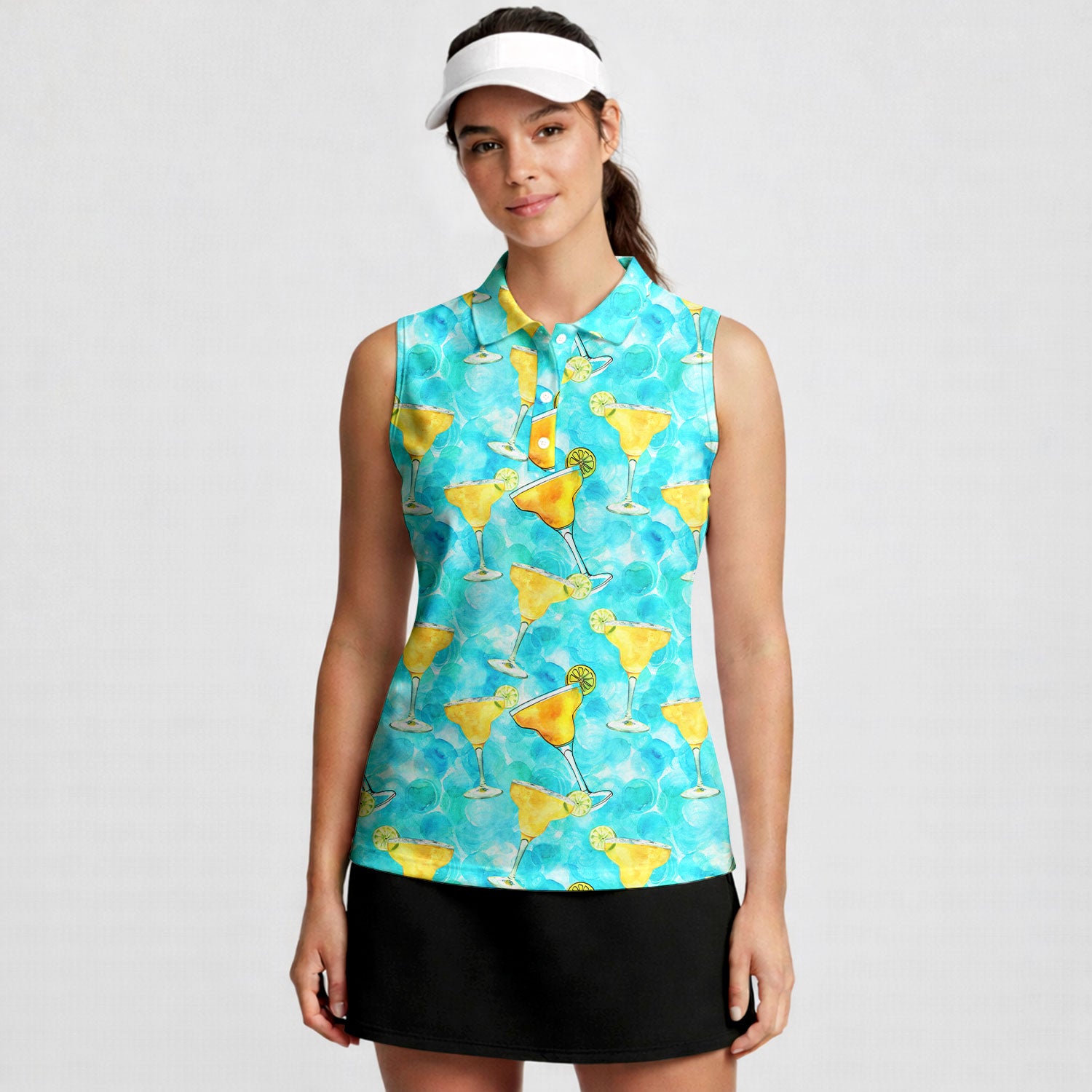 Margarita Cocktail Hello Summer-Women Sleeveless Polo Shirt-Gerbera Prints
