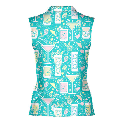 Cocktails Hello Summer - Ladies Sleeveless Golf Polo Shirt