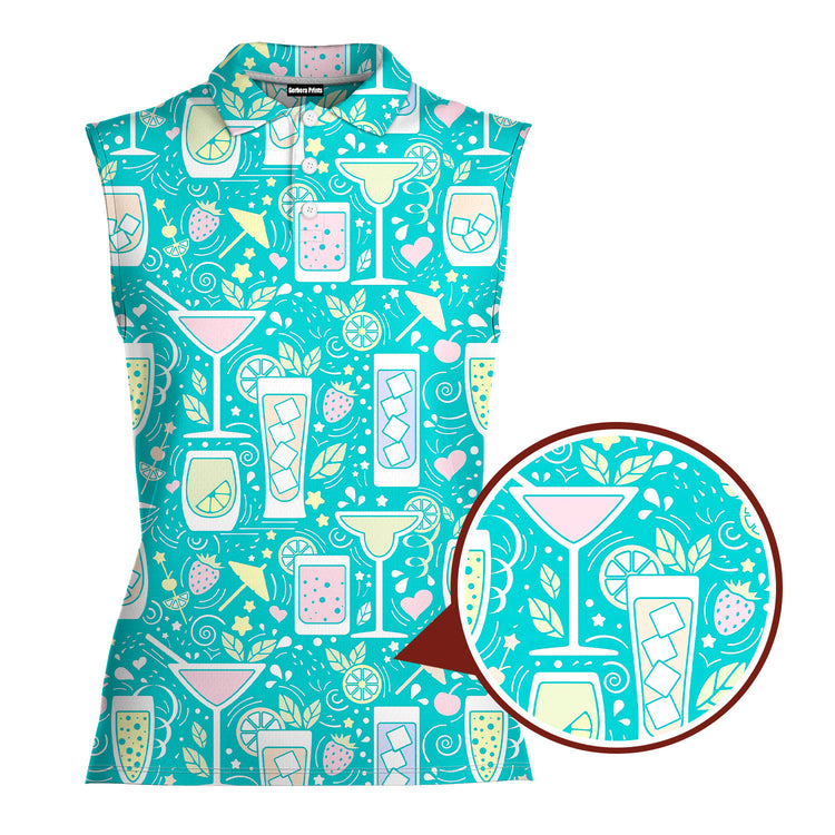 Cocktails Hello Summer-Women Sleeveless Polo Shirt-Gerbera Prints
