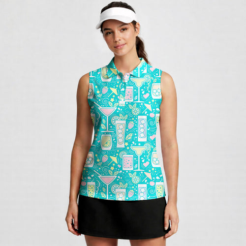 Cocktails Hello Summer-Women Sleeveless Polo Shirt-Gerbera Prints