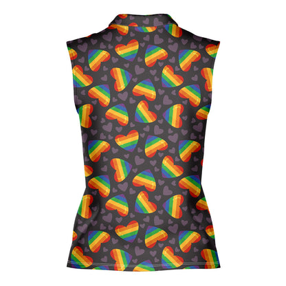 Rainbow Heart LGBT - Ladies Sleeveless Golf Polo Shirt