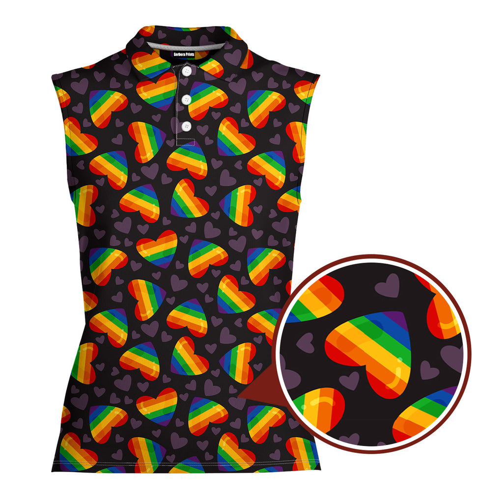 Rainbow Heart LGBT-Women Sleeveless Polo Shirt-Gerbera Prints