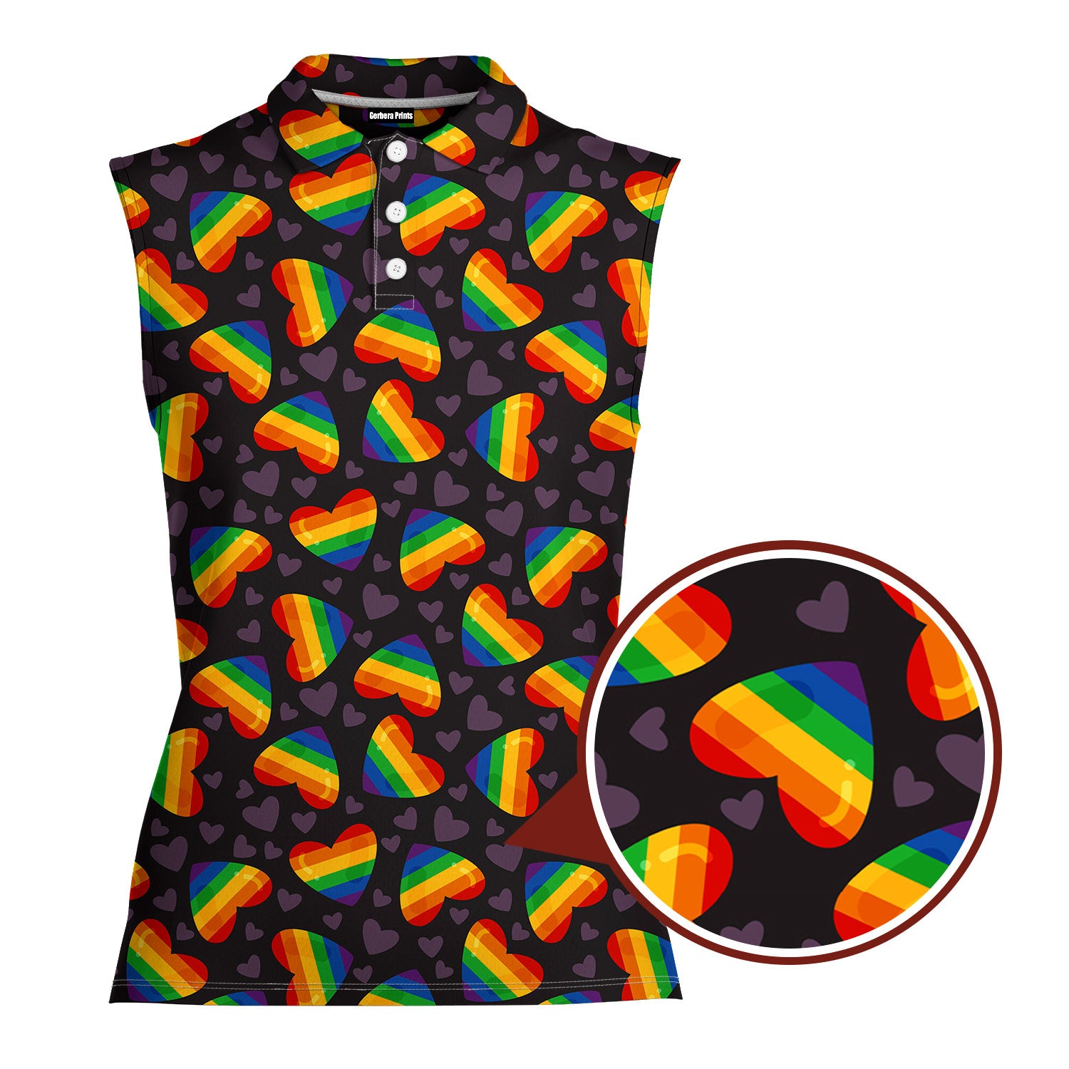 Rainbow Heart LGBT-Women Sleeveless Polo Shirt-Gerbera Prints