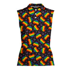 Rainbow Heart LGBT-Women Sleeveless Polo Shirt-Gerbera Prints