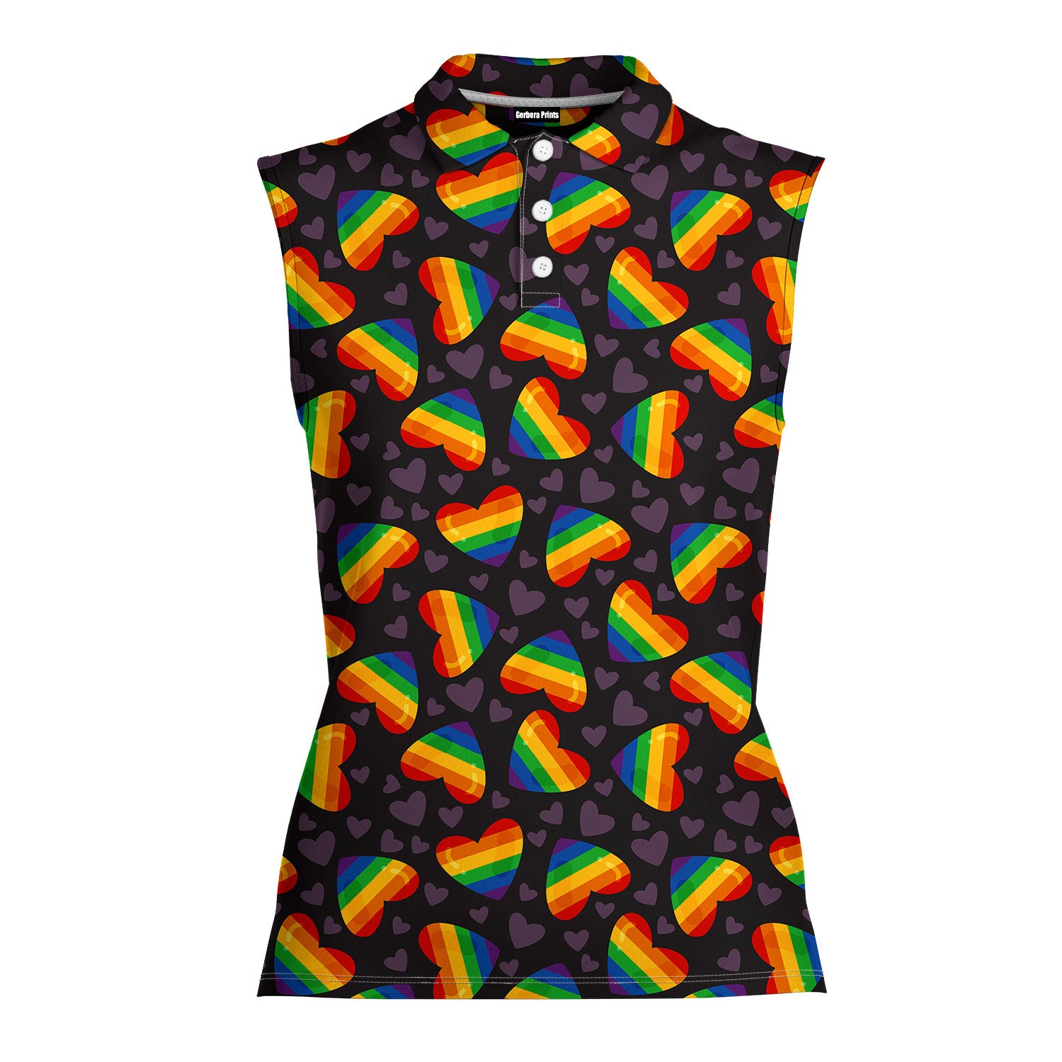 Rainbow Heart LGBT-Women Sleeveless Polo Shirt-Gerbera Prints
