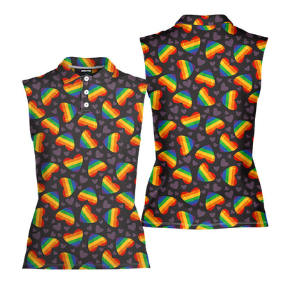 Rainbow Heart LGBT - Ladies Sleeveless Golf Polo Shirt