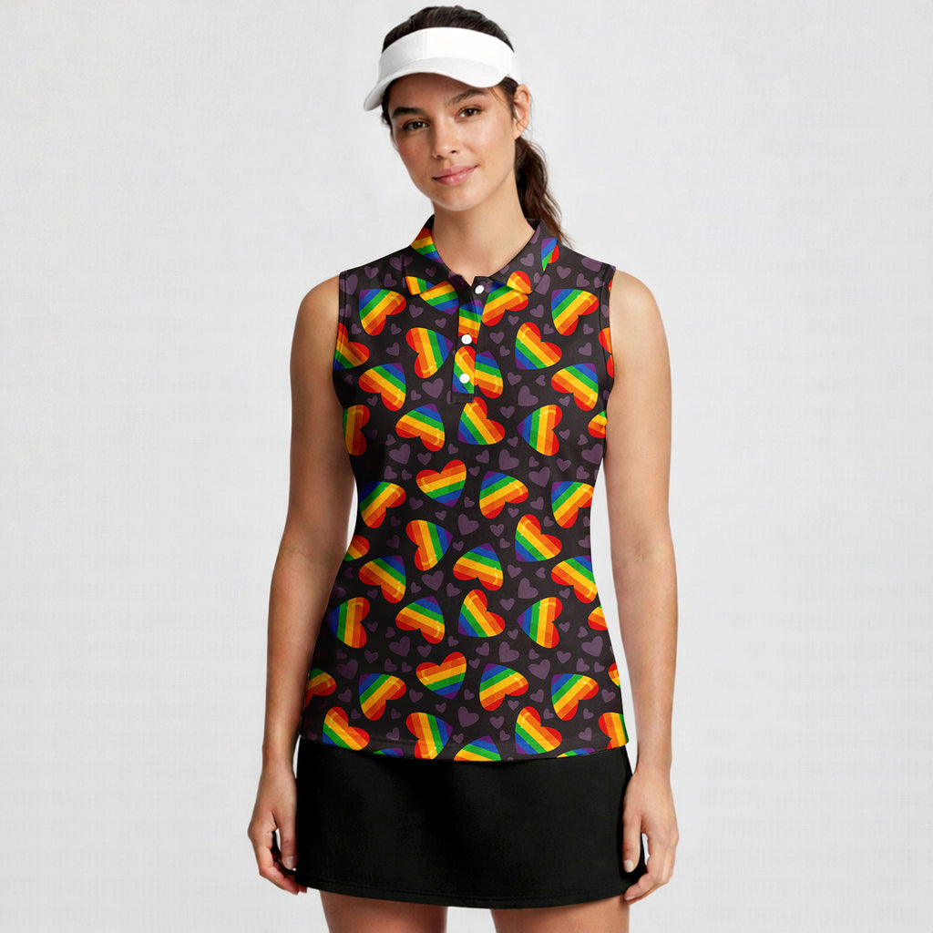 Rainbow Heart LGBT-Women Sleeveless Polo Shirt-Gerbera Prints