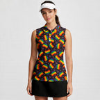Rainbow Heart LGBT-Women Sleeveless Polo Shirt-Gerbera Prints