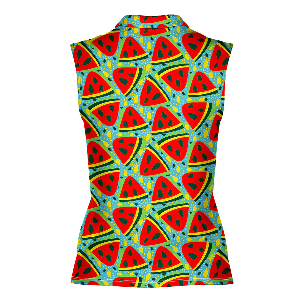 Watermelon Summer Fruit-Women Sleeveless Polo Shirt-Gerbera Prints