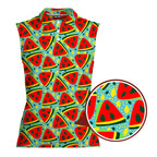 Watermelon Summer Fruit-Women Sleeveless Polo Shirt-Gerbera Prints