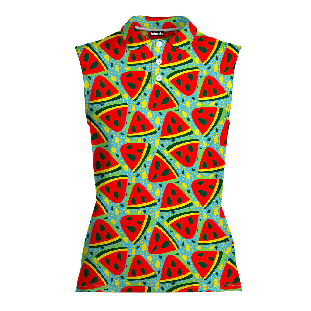 Watermelon Summer Fruit-Women Sleeveless Polo Shirt-Gerbera Prints