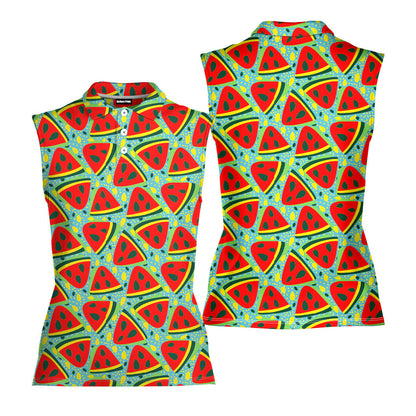 Watermelon Summer Fruit - Ladies Sleeveless Golf Polo Shirt