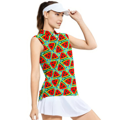 Watermelon Summer Fruit - Ladies Sleeveless Golf Polo Shirt