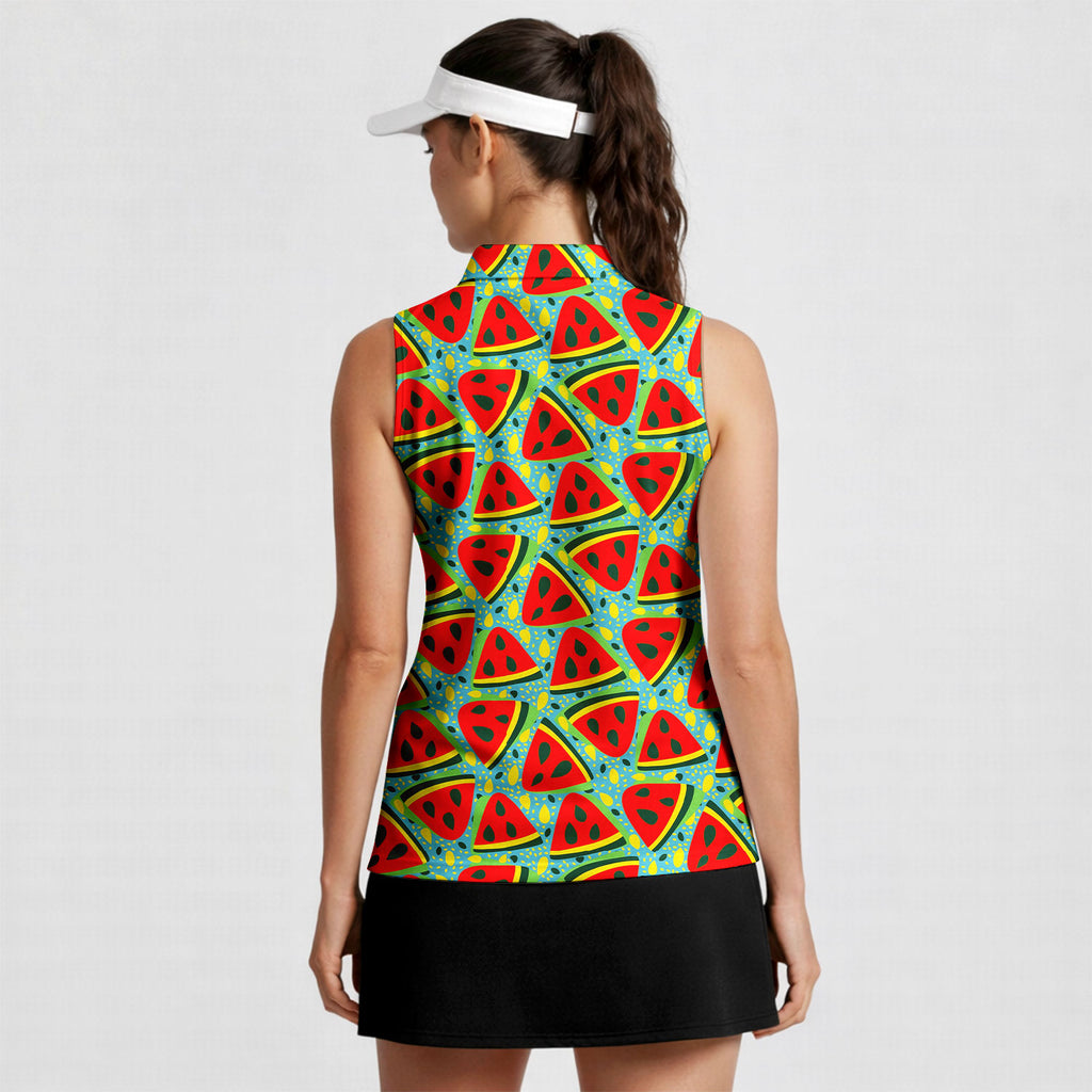 Watermelon Summer Fruit-Women Sleeveless Polo Shirt-Gerbera Prints