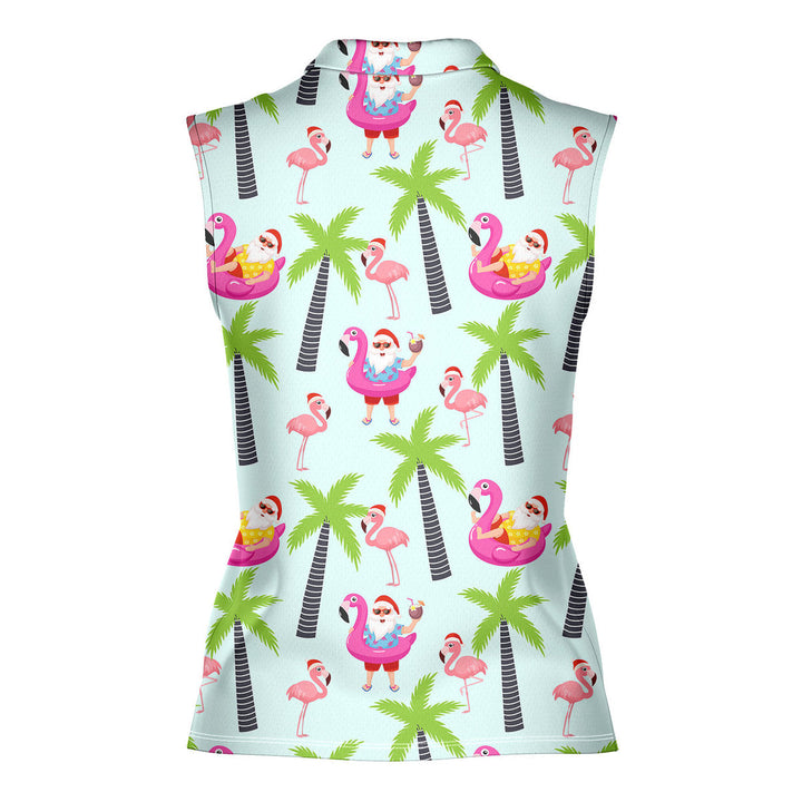 Amazing Santa Claus Flamingo On The Beach - Ladies Sleeveless Golf Polo Shirt