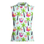 Amazing Santa Claus Flamingo On The Beach-Women Sleeveless Polo Shirt-Gerbera Prints