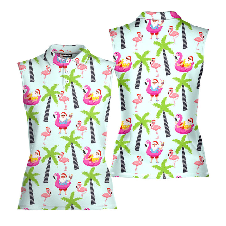 Amazing Santa Claus Flamingo On The Beach - Ladies Sleeveless Golf Polo Shirt