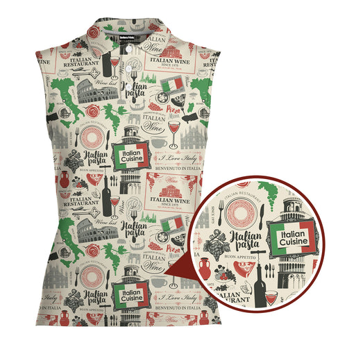 Italian Flag In Retro Style-Women Sleeveless Polo Shirt-Gerbera Prints