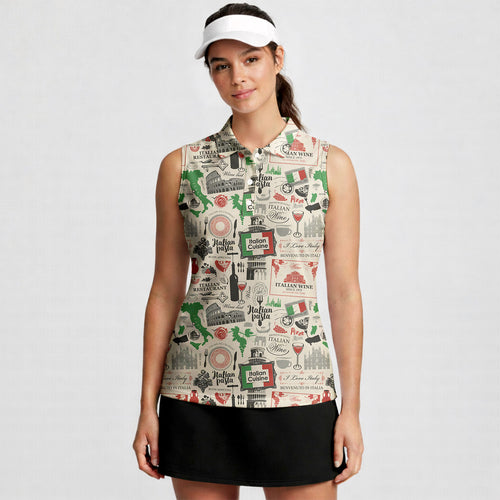 Italian Flag In Retro Style-Women Sleeveless Polo Shirt-Gerbera Prints