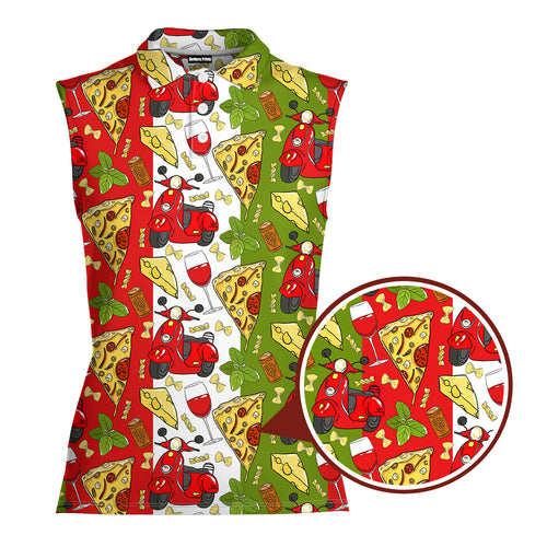 Italy Flag Pattern-Women Sleeveless Polo Shirt-Gerbera Prints
