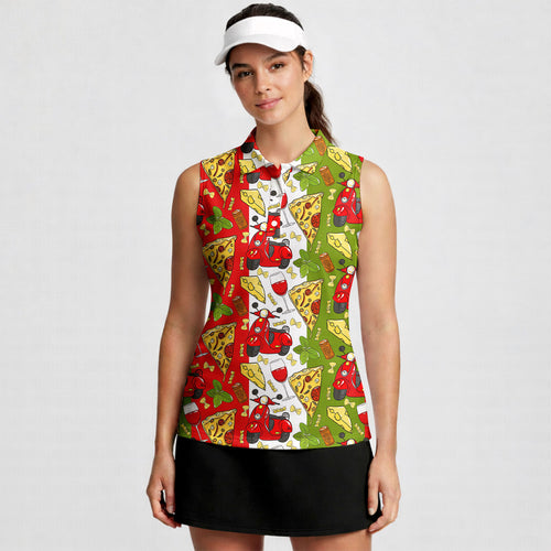 Italy Flag Pattern-Women Sleeveless Polo Shirt-Gerbera Prints