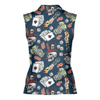 Lucky Dice Skull Aloha-Women Sleeveless Polo Shirt-Gerbera Prints