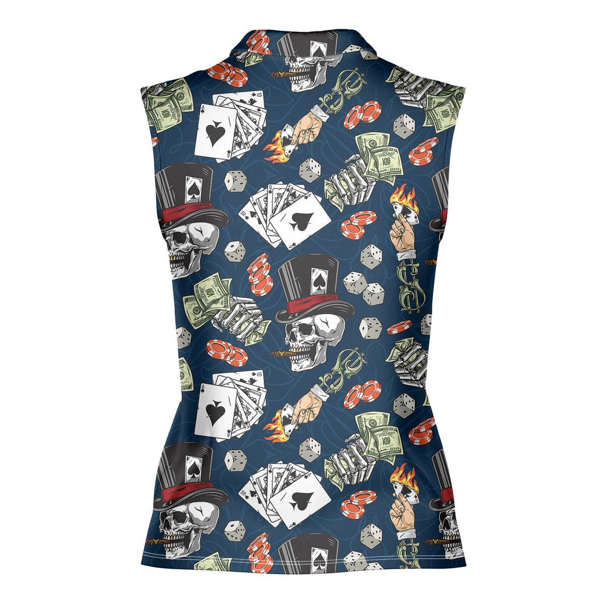 Lucky Dice Skull Aloha-Women Sleeveless Polo Shirt-Gerbera Prints