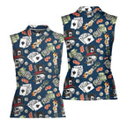 Lucky Dice Skull Aloha-Women Sleeveless Polo Shirt-Gerbera Prints