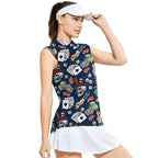 Lucky Dice Skull Aloha-Women Sleeveless Polo Shirt-Gerbera Prints