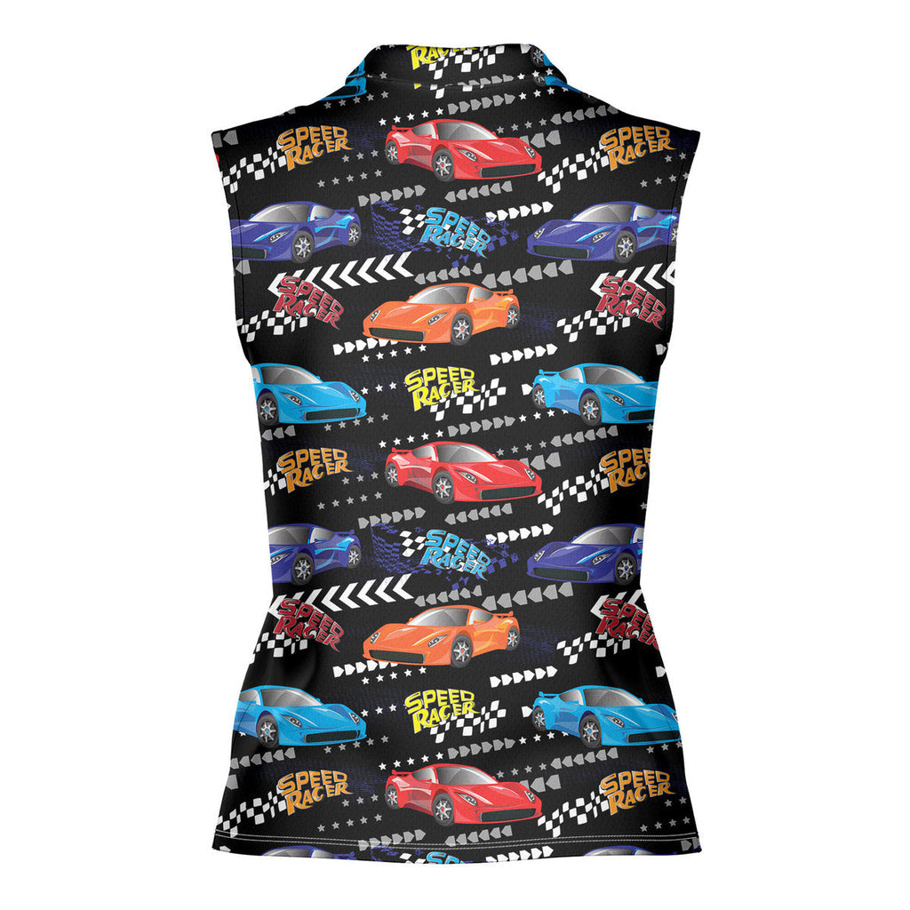 Vintage Car Racing Motorshow-Women Sleeveless Polo Shirt-Gerbera Prints