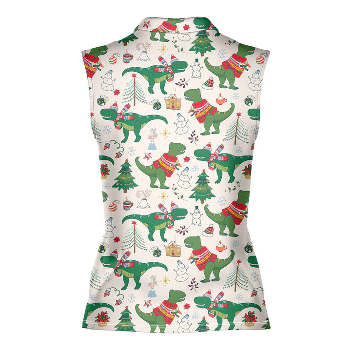 Dinosaur Rex Christmas In July - Ladies Sleeveless Golf Polo Shirt