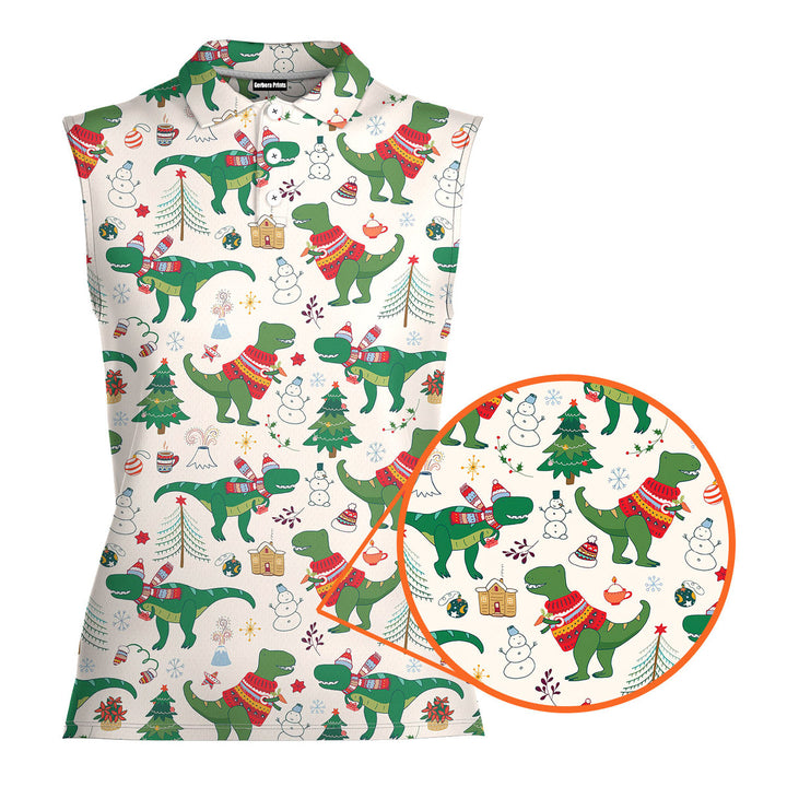 Dinosaur Rex Christmas In July - Ladies Sleeveless Golf Polo Shirt