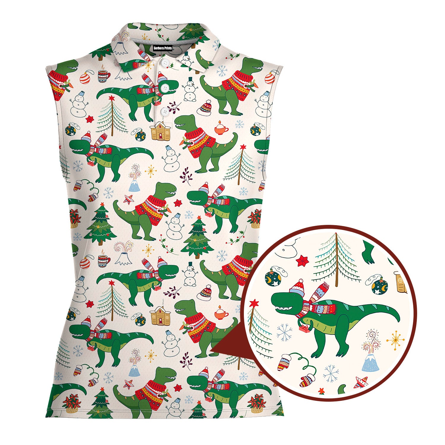 Dinosaur Rex Christmas In July-Women Sleeveless Polo Shirt-Gerbera Prints