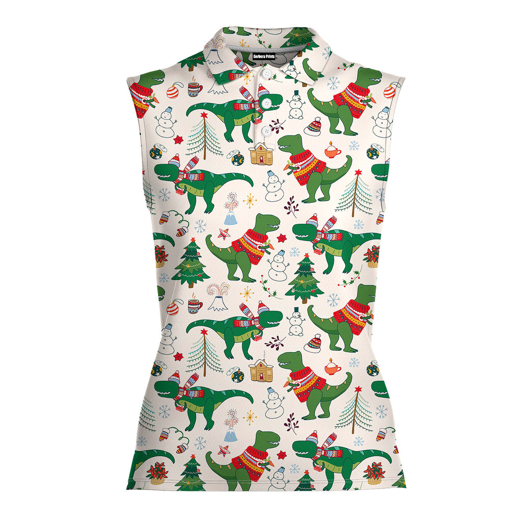 Dinosaur Rex Christmas In July-Women Sleeveless Polo Shirt-Gerbera Prints