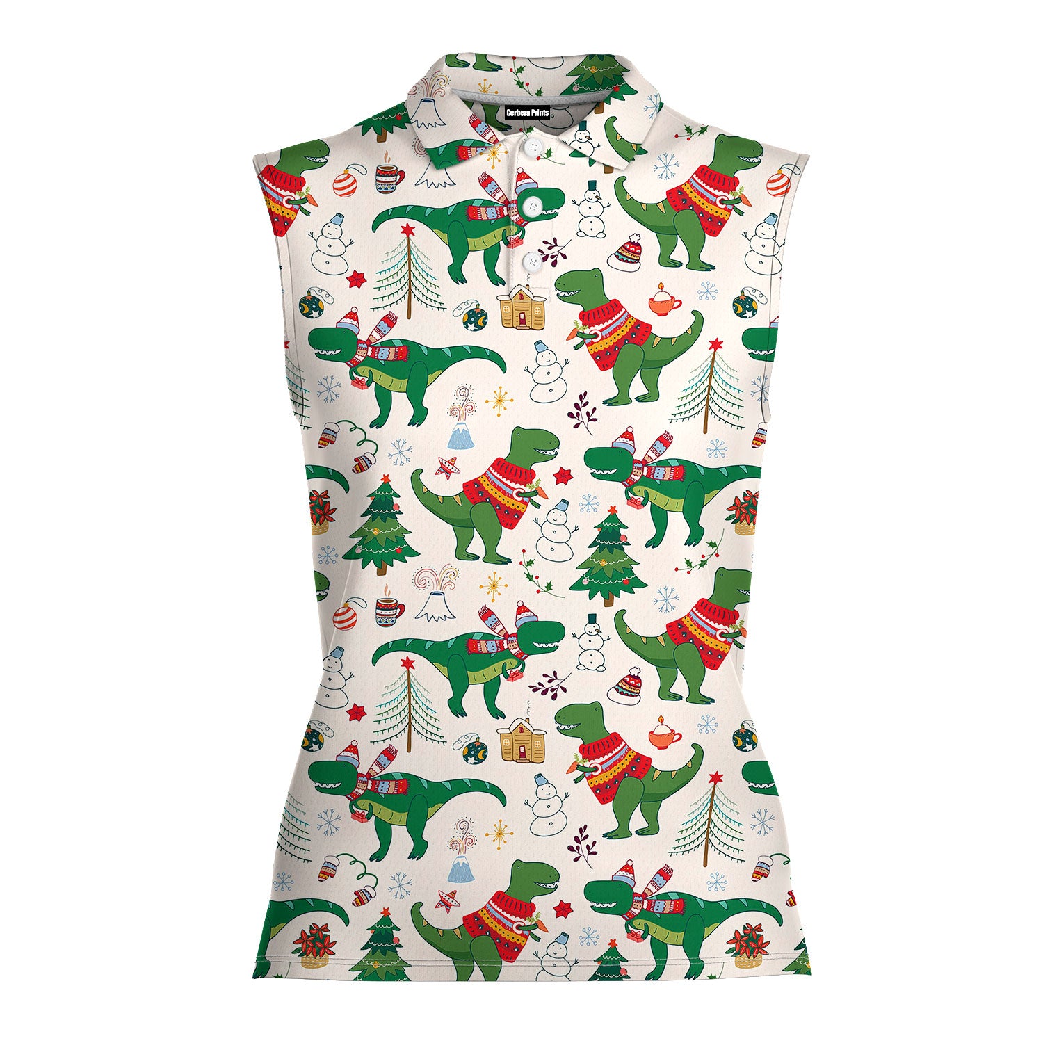 Dinosaur Rex Christmas In July-Women Sleeveless Polo Shirt-Gerbera Prints