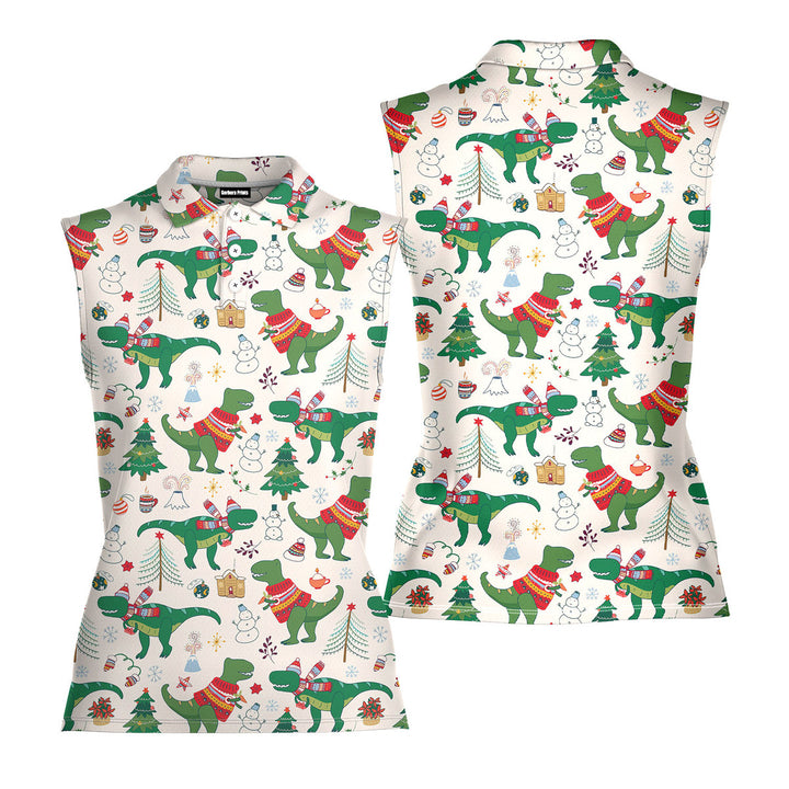 Dinosaur Rex Christmas In July - Ladies Sleeveless Golf Polo Shirt