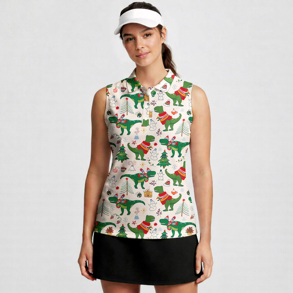 Dinosaur Rex Christmas In July-Women Sleeveless Polo Shirt-Gerbera Prints