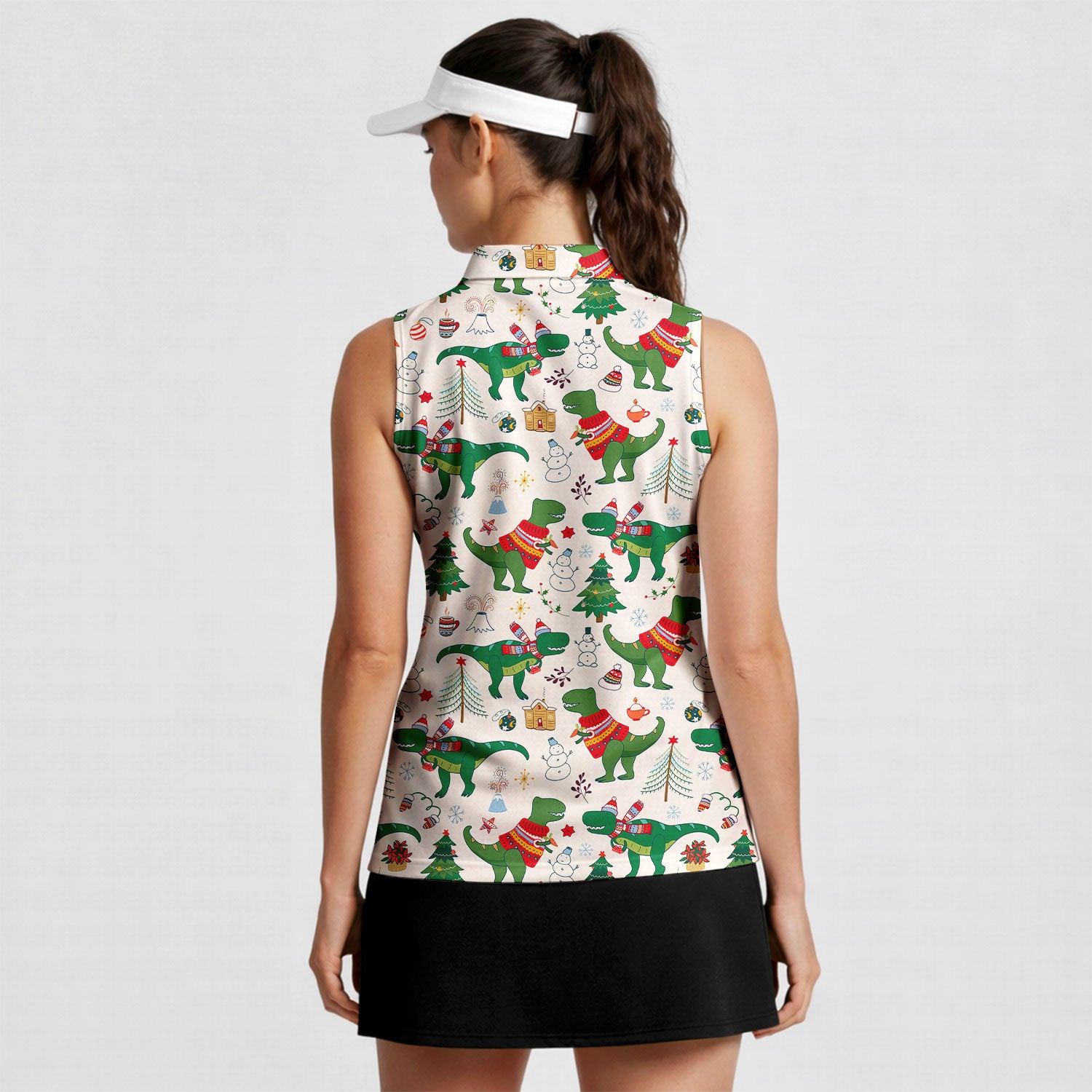 Dinosaur Rex Christmas In July-Women Sleeveless Polo Shirt-Gerbera Prints
