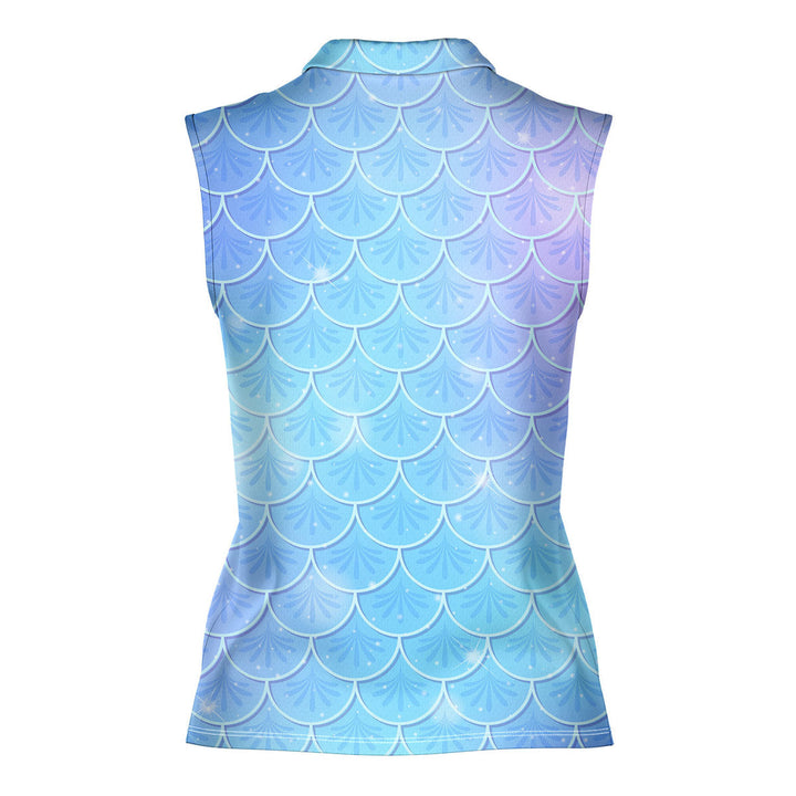 Blue Holographic Mermaid Scales - Ladies Sleeveless Golf Polo Shirt