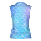 Blue Holographic Mermaid Scales-Women Sleeveless Polo Shirt-Gerbera Prints