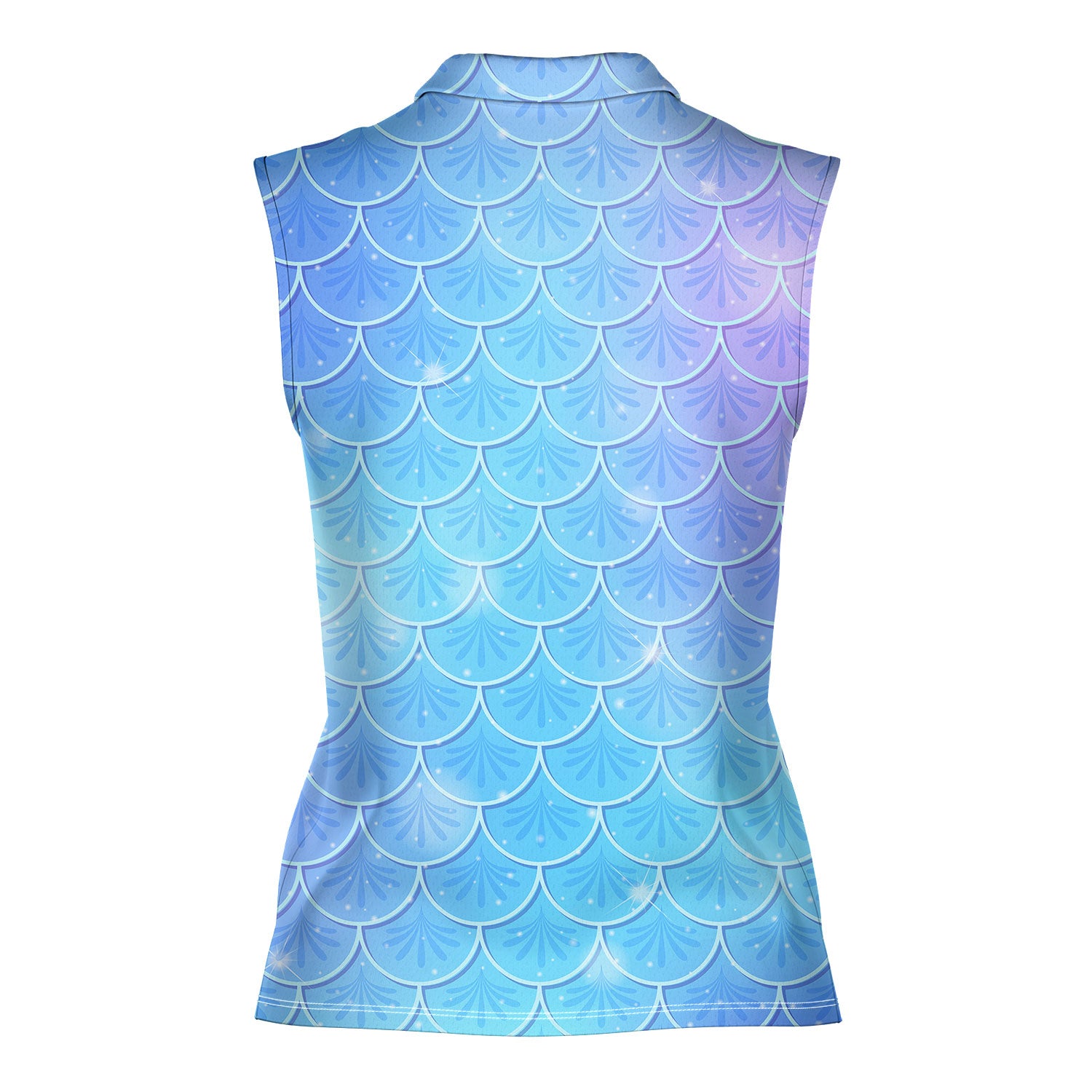 Blue Holographic Mermaid Scales-Women Sleeveless Polo Shirt-Gerbera Prints