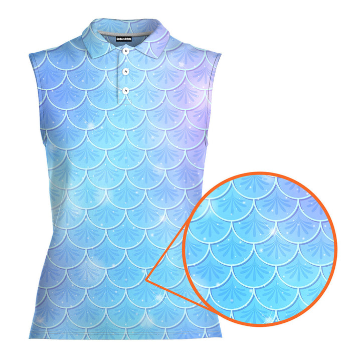 Blue Holographic Mermaid Scales - Ladies Sleeveless Golf Polo Shirt