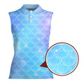 Blue Holographic Mermaid Scales-Women Sleeveless Polo Shirt-Gerbera Prints