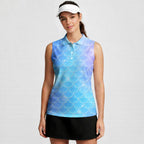 Blue Holographic Mermaid Scales-Women Sleeveless Polo Shirt-Gerbera Prints